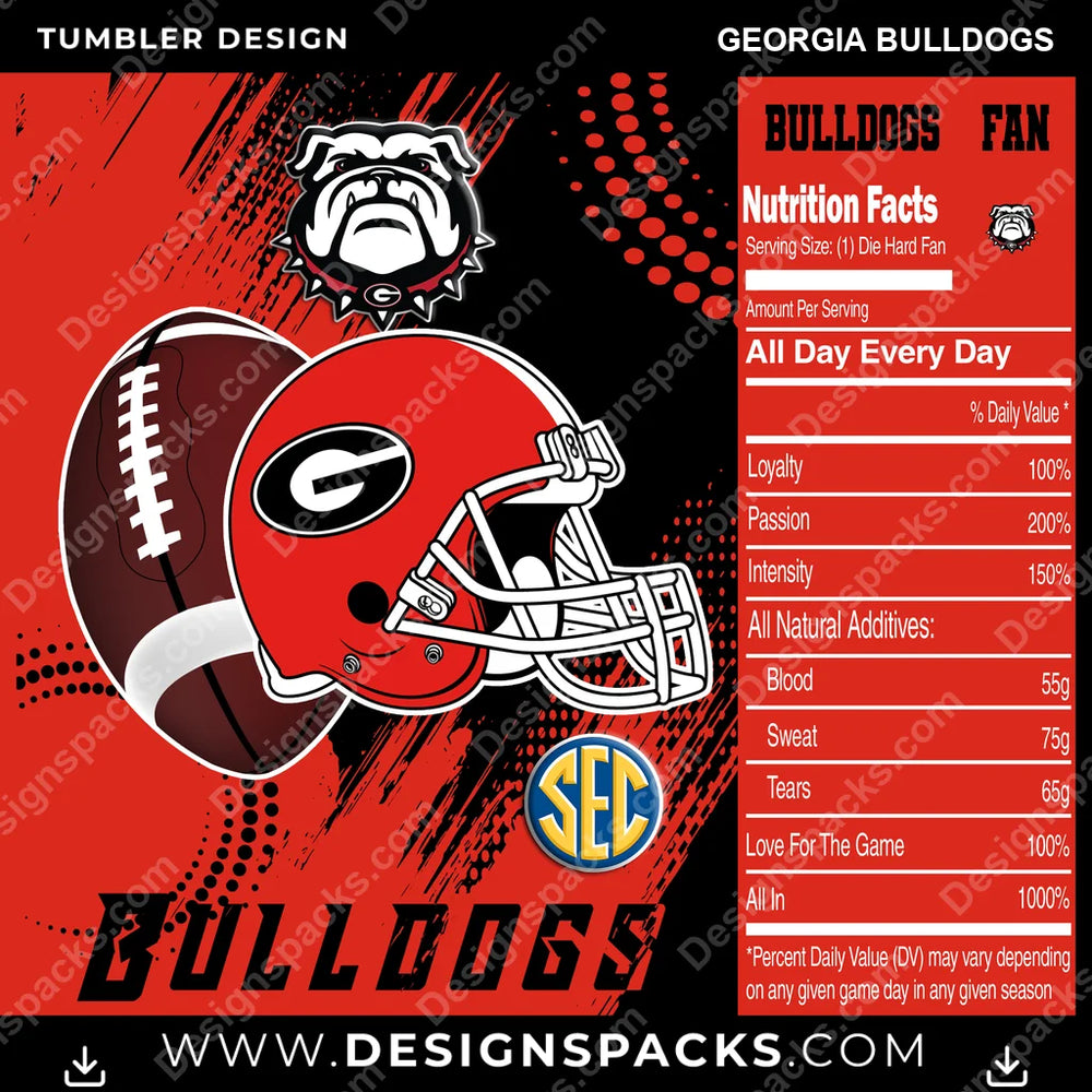 College Sport Team Fan CFB Georgia Bulldogs NCAA College Sport Tumbler Digital Wrap Design Download