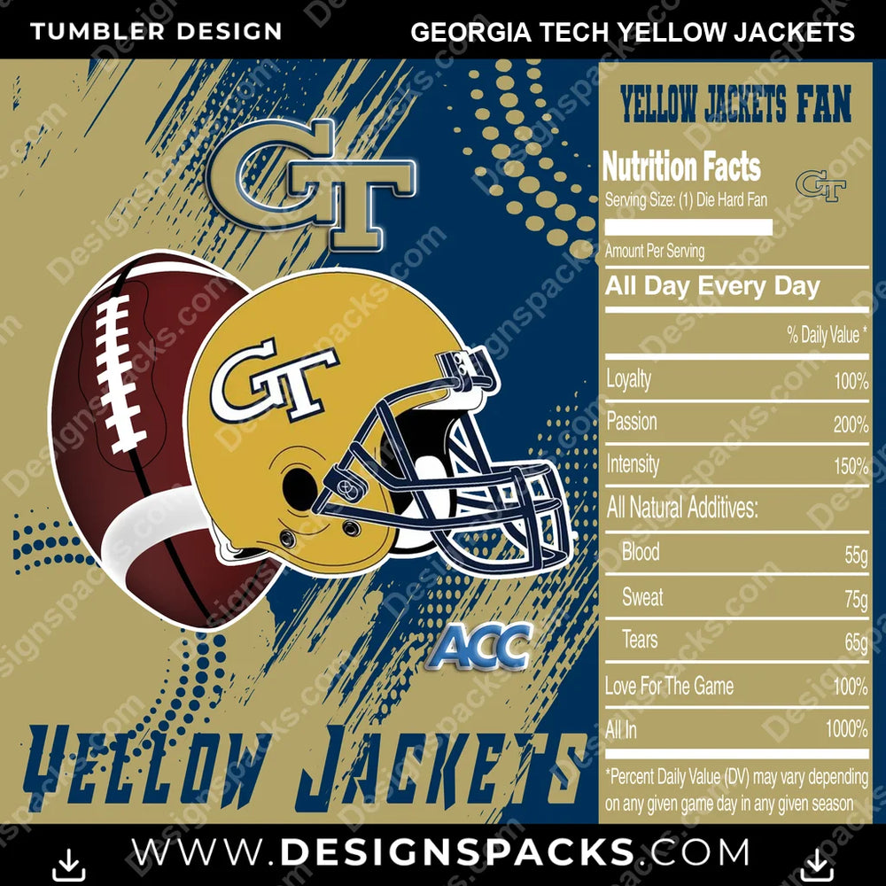 College Sport Team Fan CFB Georgia Tech Yellow Jackets NCAA College Sport Tumbler Digital Wrap Design Download