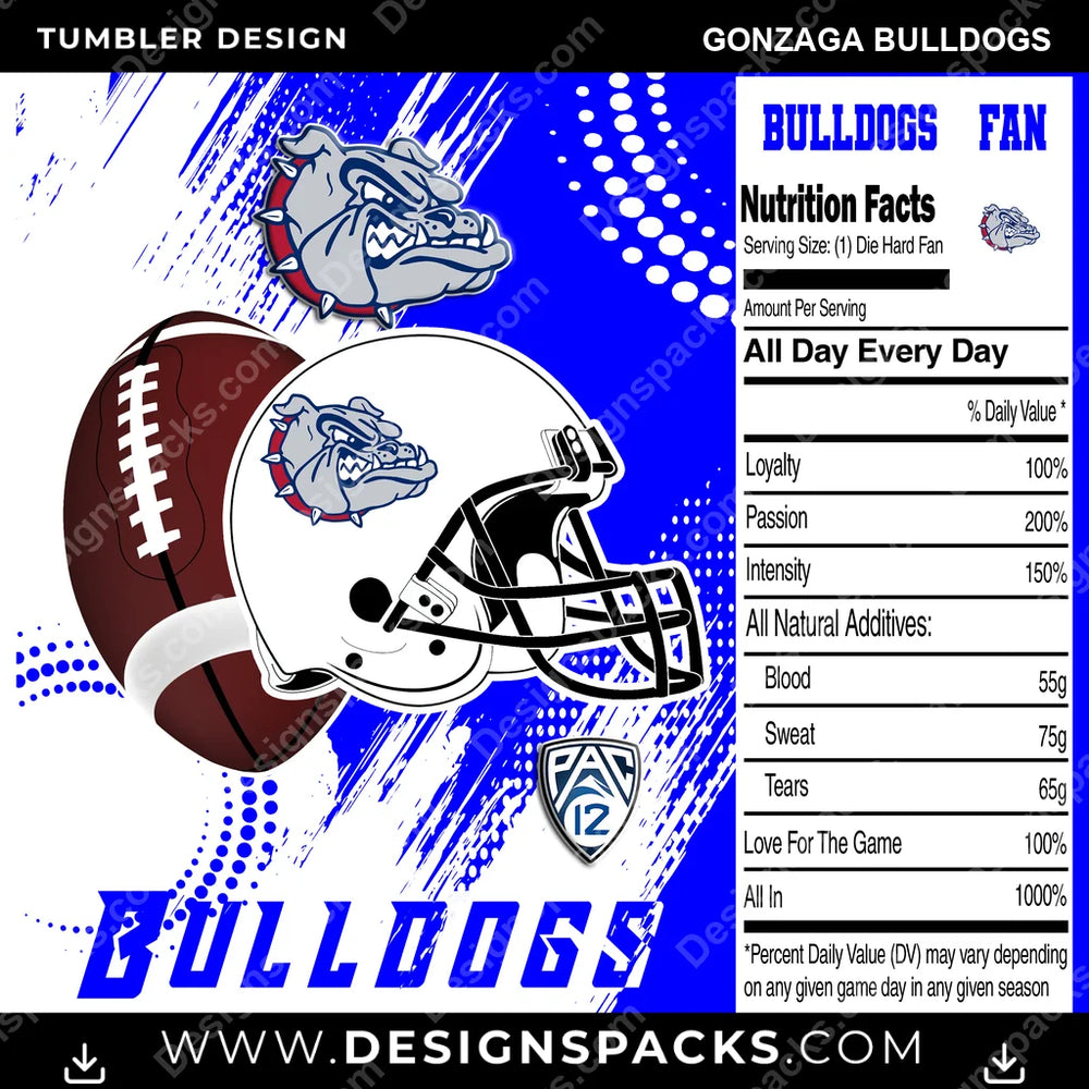 College Sport Team Fan CFB Gonzaga Bulldogs NCAA College Sport Tumbler Digital Wrap Design Download