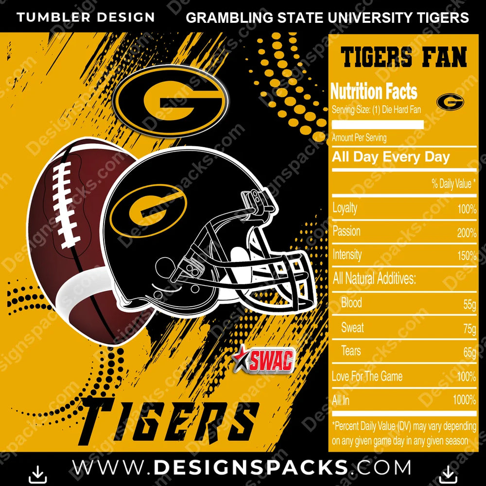 College Sport Team Fan CFB Grambling State University Tigers NCAA College Sport Tumbler Digital Wrap Design Download