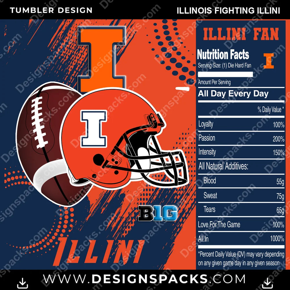 College Sport Team Fan CFB Illinois Fighting Illini NCAA College Sport Tumbler Digital Wrap Design Download