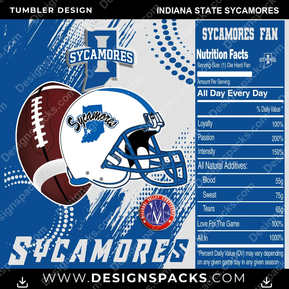 College Sport Team Fan CFB Indiana State Sycamores NCAA College Sport Tumbler Digital Wrap Design Download