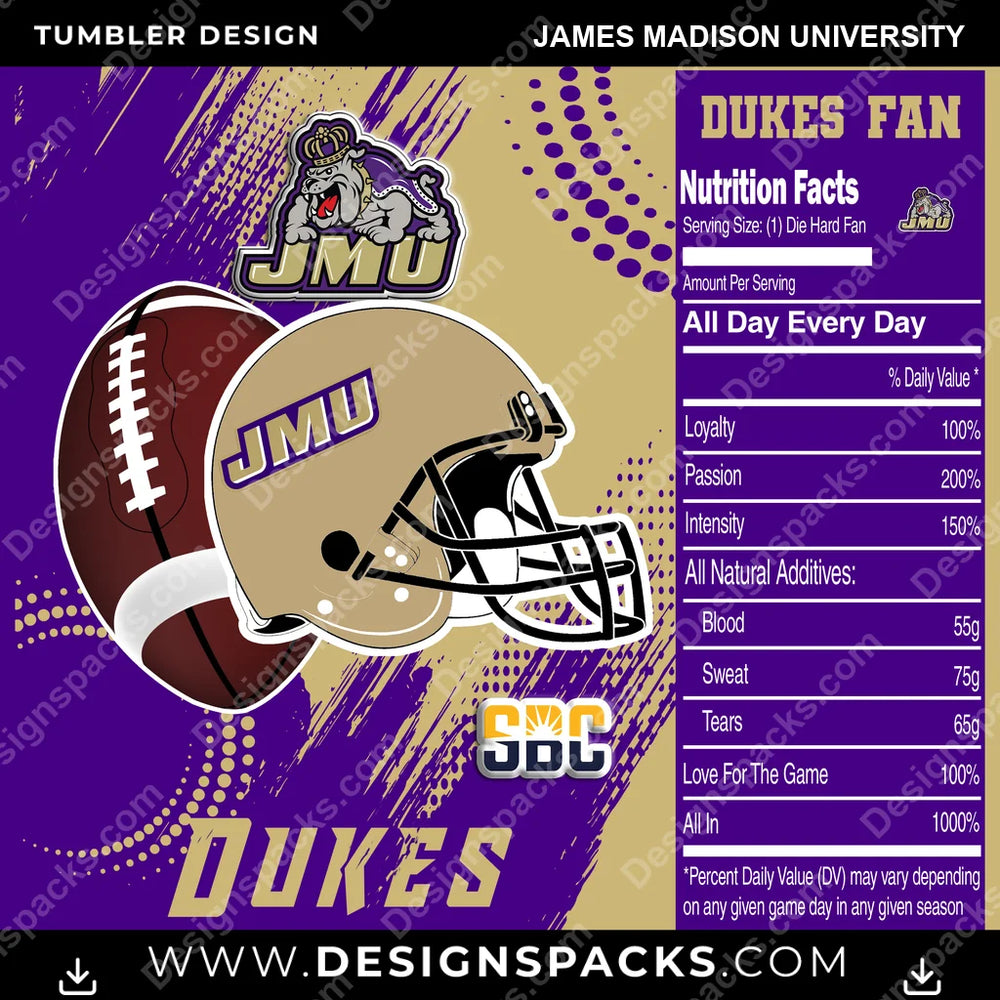 College Sport Team Fan CFB James Madison University NCAA College Sport Tumbler Digital Wrap Design Download
