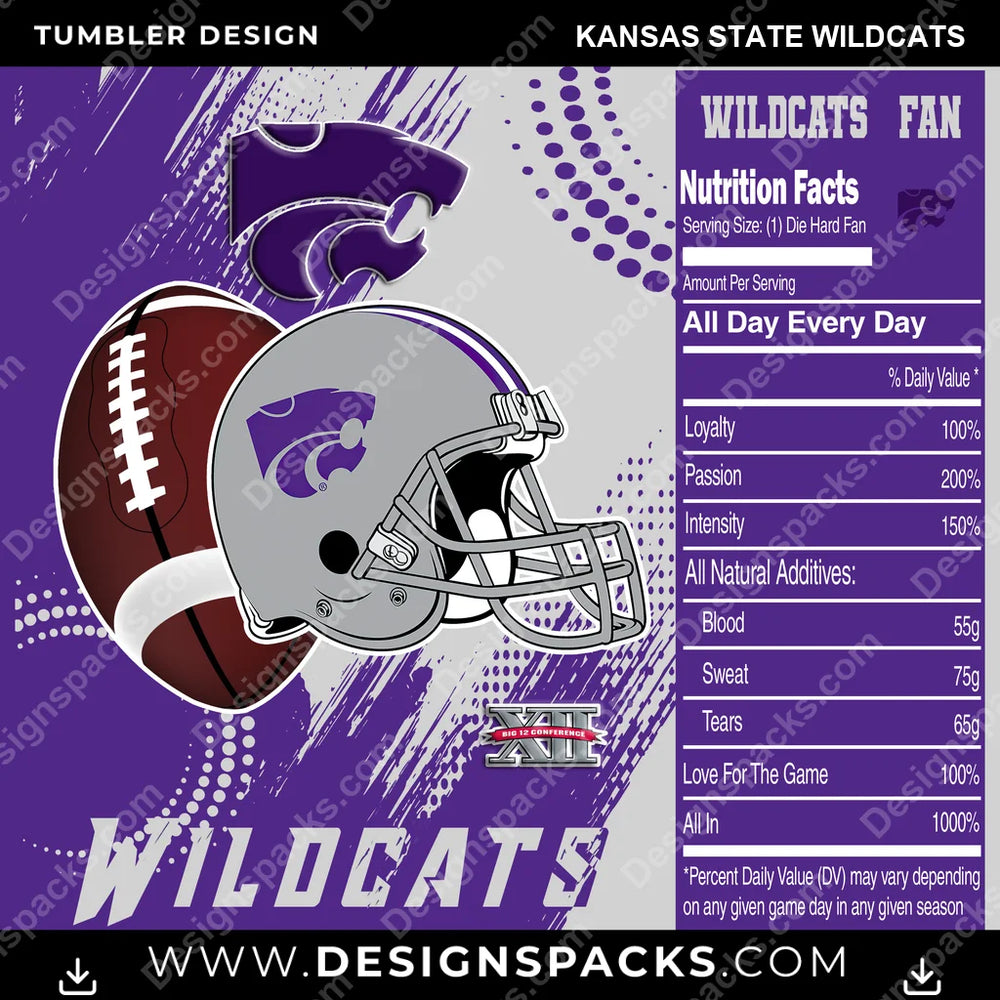 College Sport Team Fan CFB Kansas State Wildcats NCAA College Sport Tumbler Digital Wrap Design Download