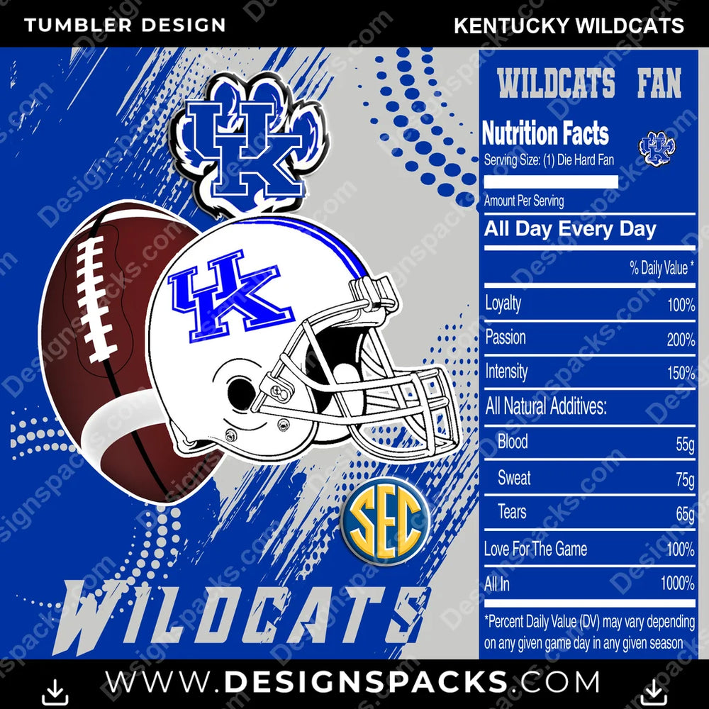 College Sport Team Fan CFB Kentucky Wildcats NCAA College Sport Tumbler Digital Wrap Design Download