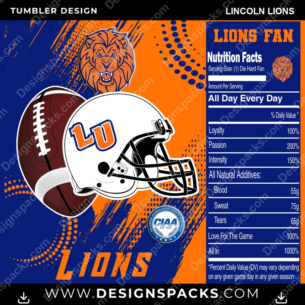 College Sport Team Fan CFB Lincoln Lions NCAA College Sport Tumbler Digital Wrap Design Download