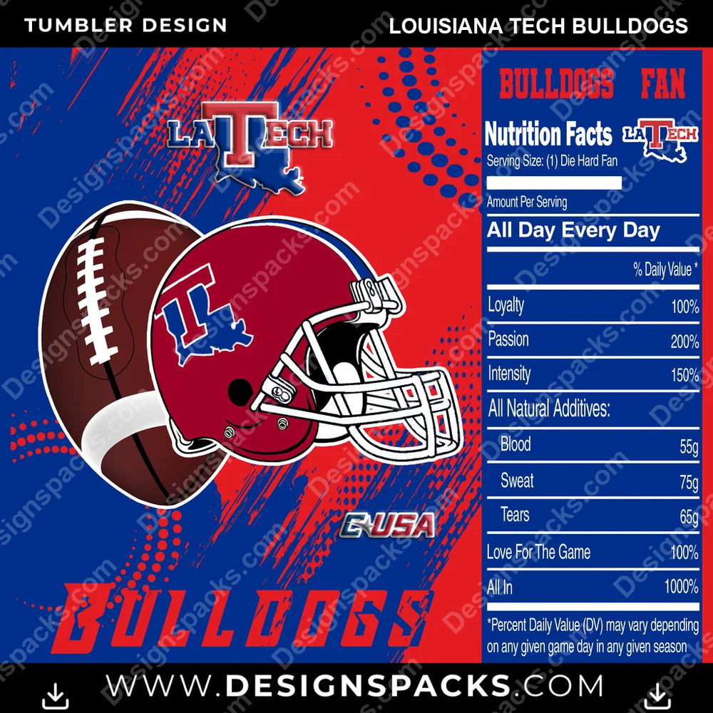 College Sport Team Fan CFB Louisiana Tech Bulldogs NCAA College Sport Tumbler Digital Wrap Design Download