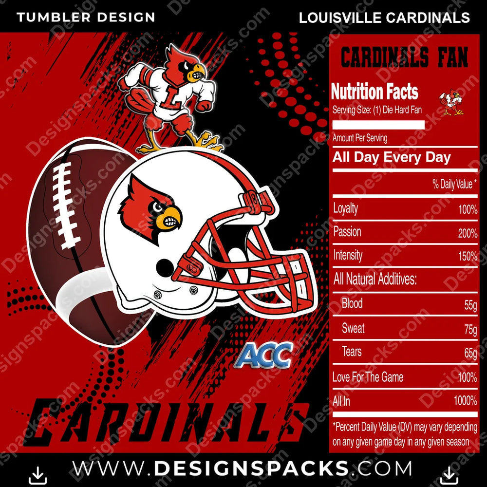 College Sport Team Fan CFB Louisville Cardinals NCAA College Sport Tumbler Digital Wrap Design Download