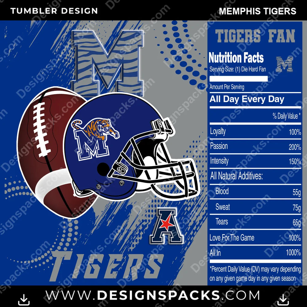 College Sport Team Fan CFB Memphis Tigers NCAA College Sport Tumbler Digital Wrap Design Download