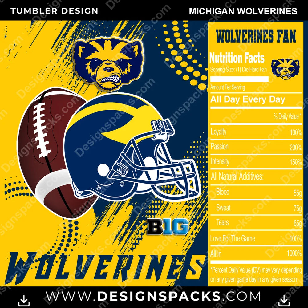 College Sport Team Fan CFB Michigan Wolverines NCAA College Sport Tumbler Digital Wrap Design Download