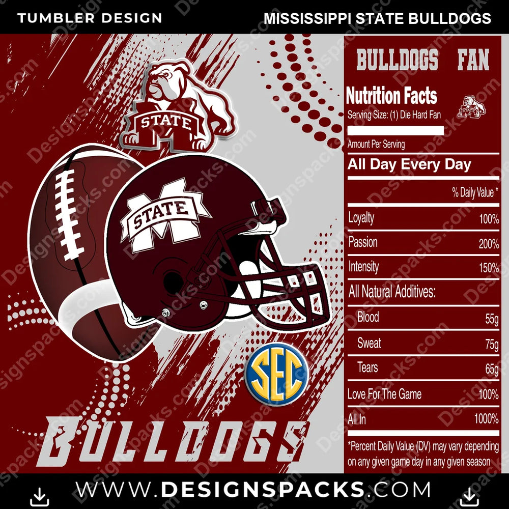 College Sport Team Fan CFB Mississippi State Bulldogs NCAA College Sport Tumbler Digital Wrap Design Download