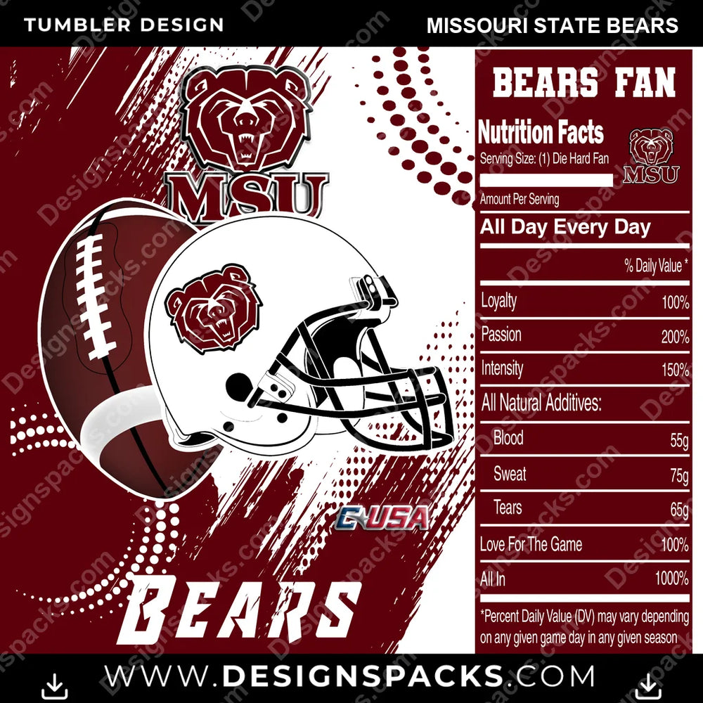 College Sport Team Fan CFB Missouri State Bears NCAA College Sport Tumbler Digital Wrap Design Download