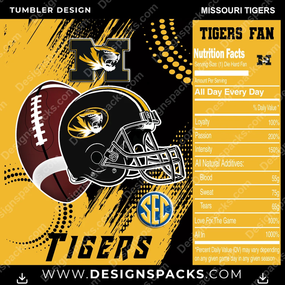 College Sport Team Fan CFB Missouri Tigers NCAA College Sport Tumbler Digital Wrap Design Download