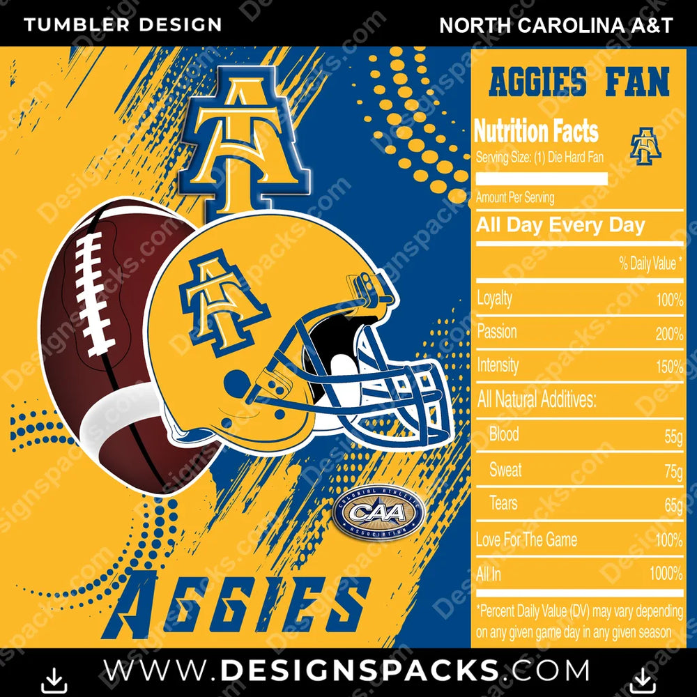College Sport Team Fan CFB North Carolina A&T NCAA College Sport Tumbler Digital Wrap Design Download