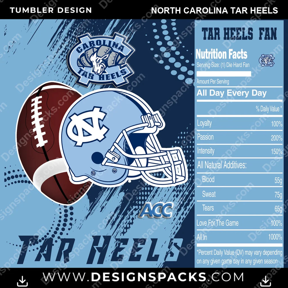 College Sport Team Fan CFB North Carolina Tar Heels NCAA College Sport Tumbler Digital Wrap Design Download