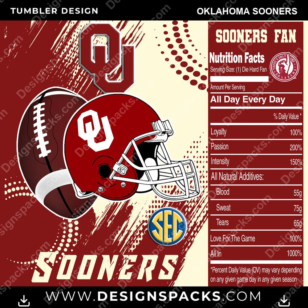 College Sport Team Fan CFB Oklahoma Sooners NCAA College Sport Tumbler Digital Wrap Design Download