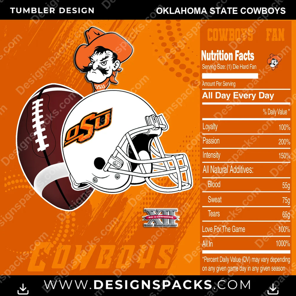 College Sport Team Fan CFB Oklahoma State Cowboys NCAA College Sport Tumbler Digital Wrap Design Download