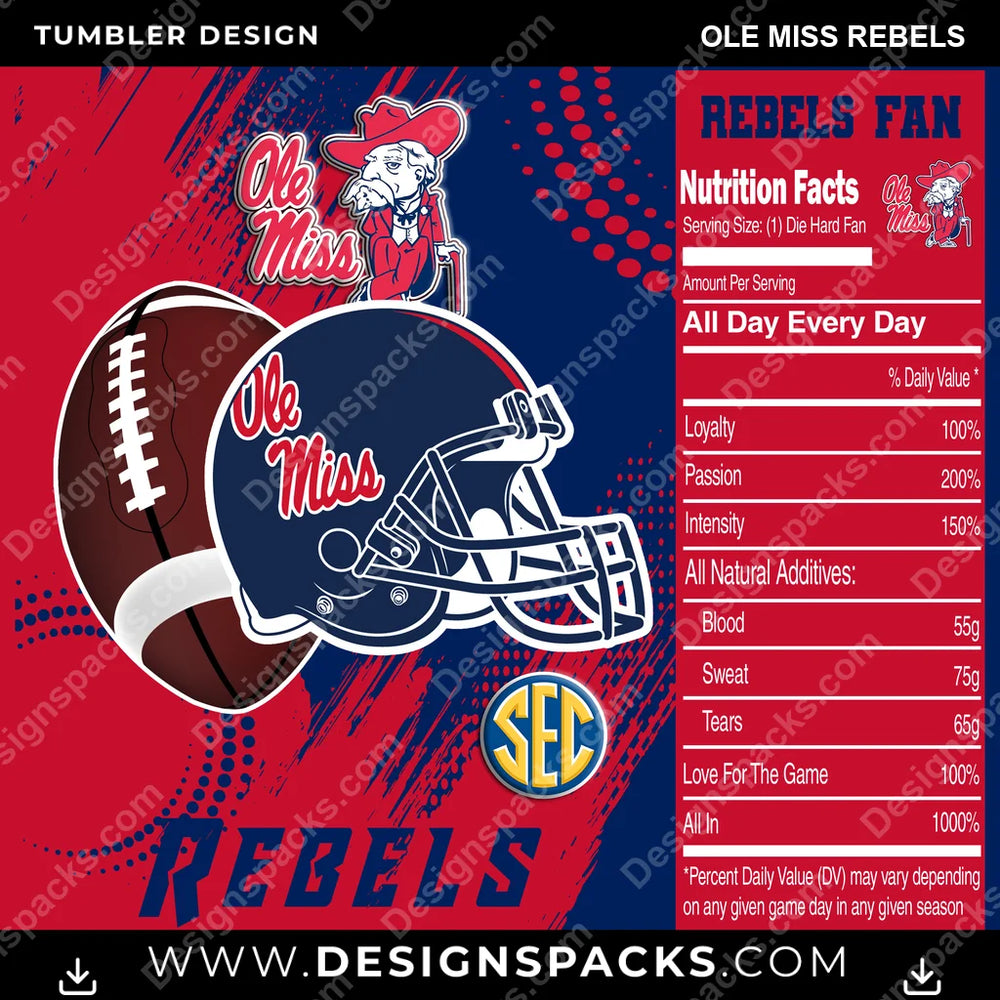 College Sport Team Fan CFB Ole Miss Rebels NCAA College Sport Tumbler Digital Wrap Design Download