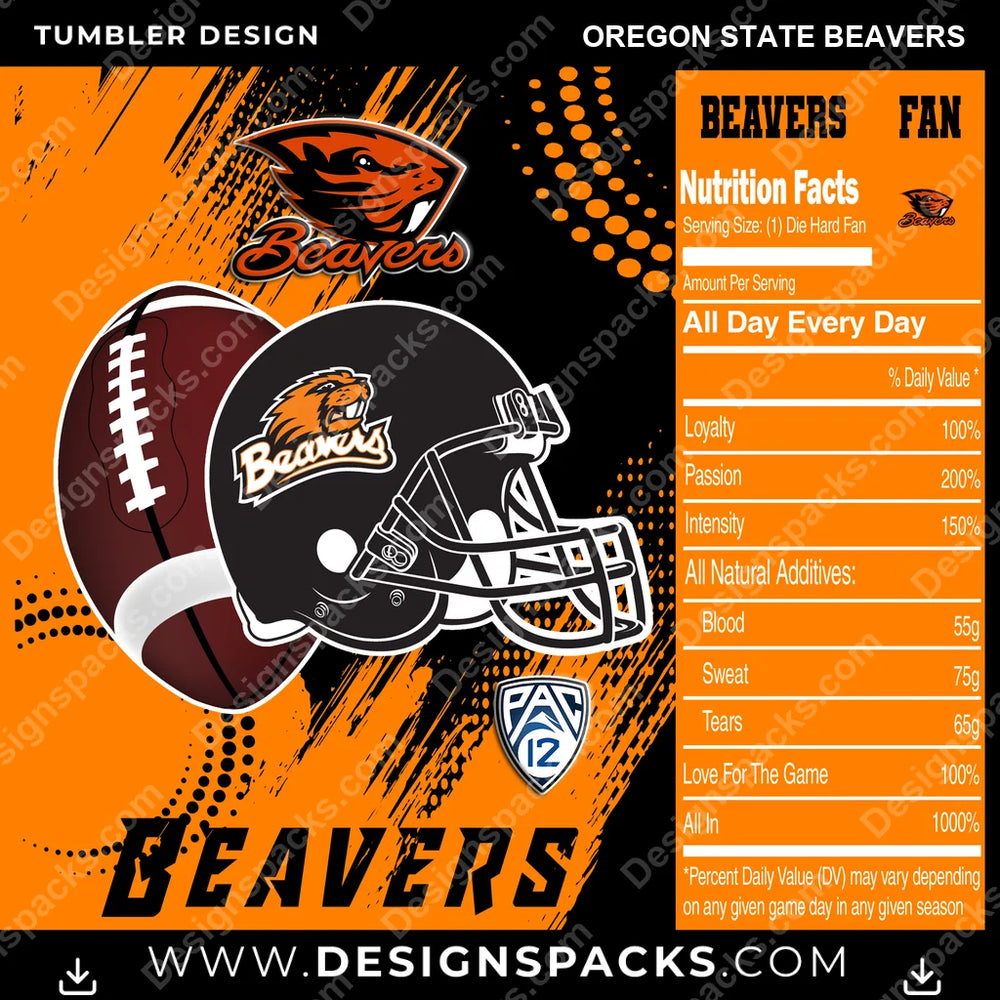 College Sport Team Fan CFB Oregon State Beavers NCAA College Sport Tumbler Digital Wrap Design Download