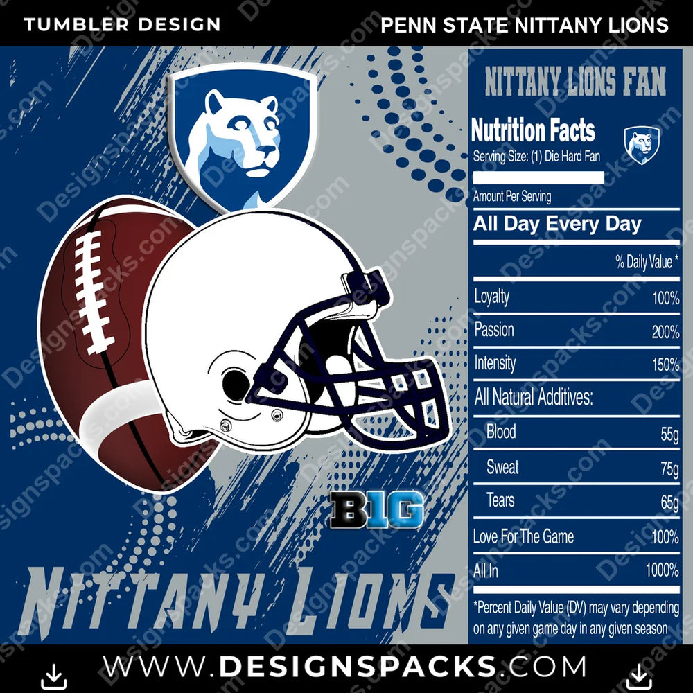 College Sport Team Fan CFB Penn State Nittany Lions NCAA College Sport Tumbler Digital Wrap Design Download