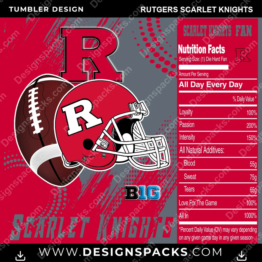 College Sport Team Fan CFB Rutgers Scarlet Knights NCAA College Sport Tumbler Digital Wrap Design Download