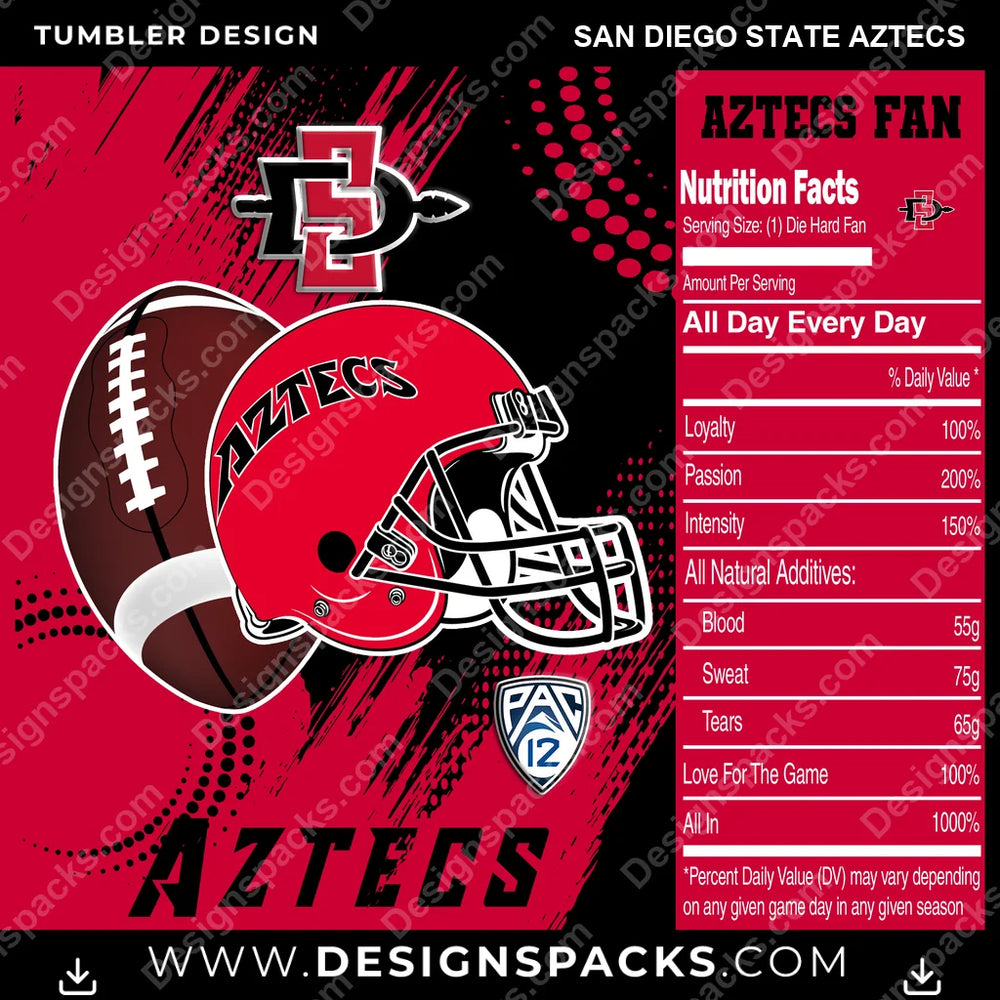 College Sport Team Fan CFB San Diego State Aztecs NCAA College Sport Tumbler Digital Wrap Design Download