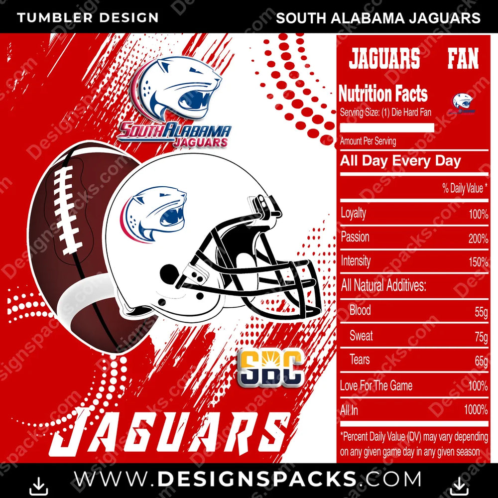 College Sport Team Fan CFB South Alabama Jaguars NCAA College Sport Tumbler Digital Wrap Design Download