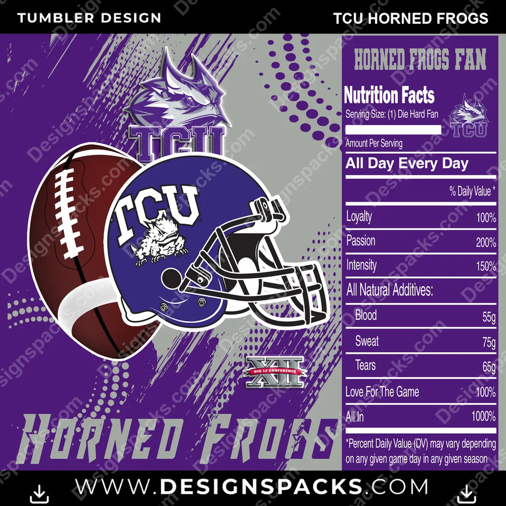College Sport Team Fan CFB TCU Horned Frogs NCAA College Sport Tumbler Digital Wrap Design Download
