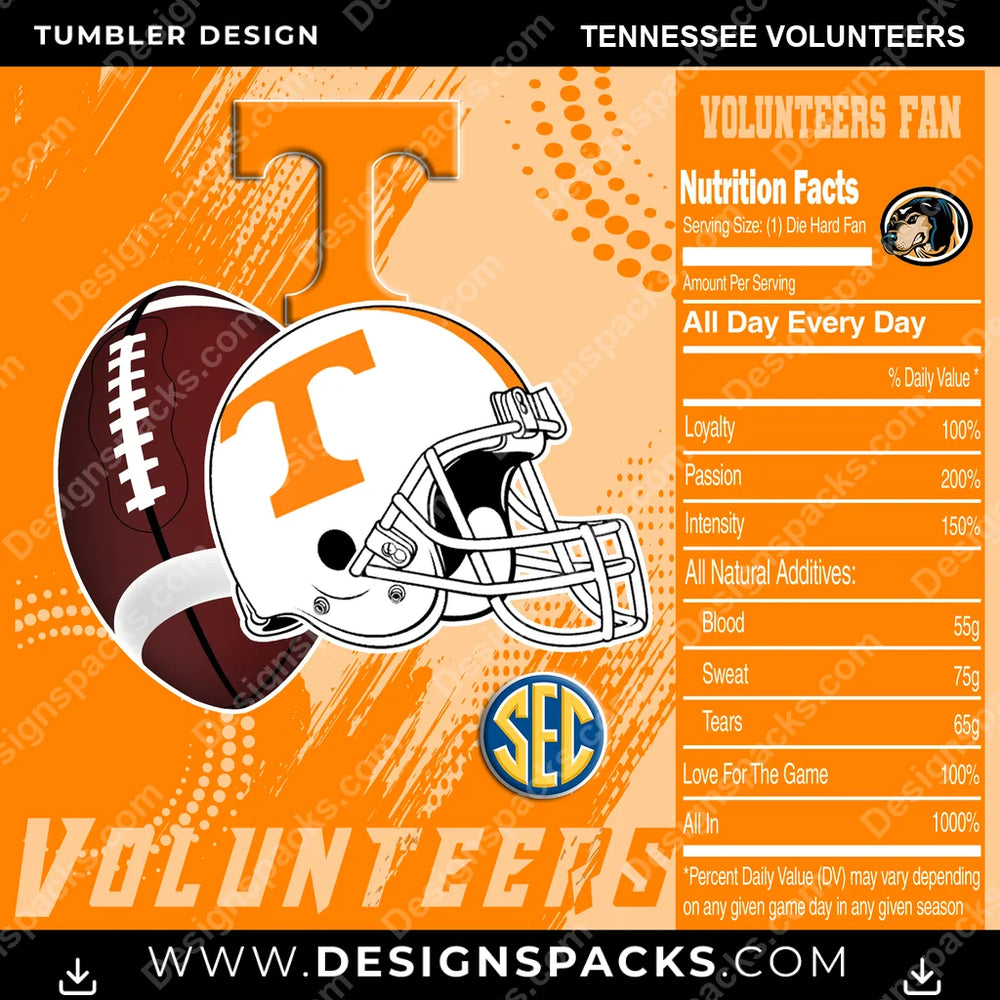 College Sport Team Fan CFB Tennessee Volunteers NCAA College Sport Tumbler Digital Wrap Design Download
