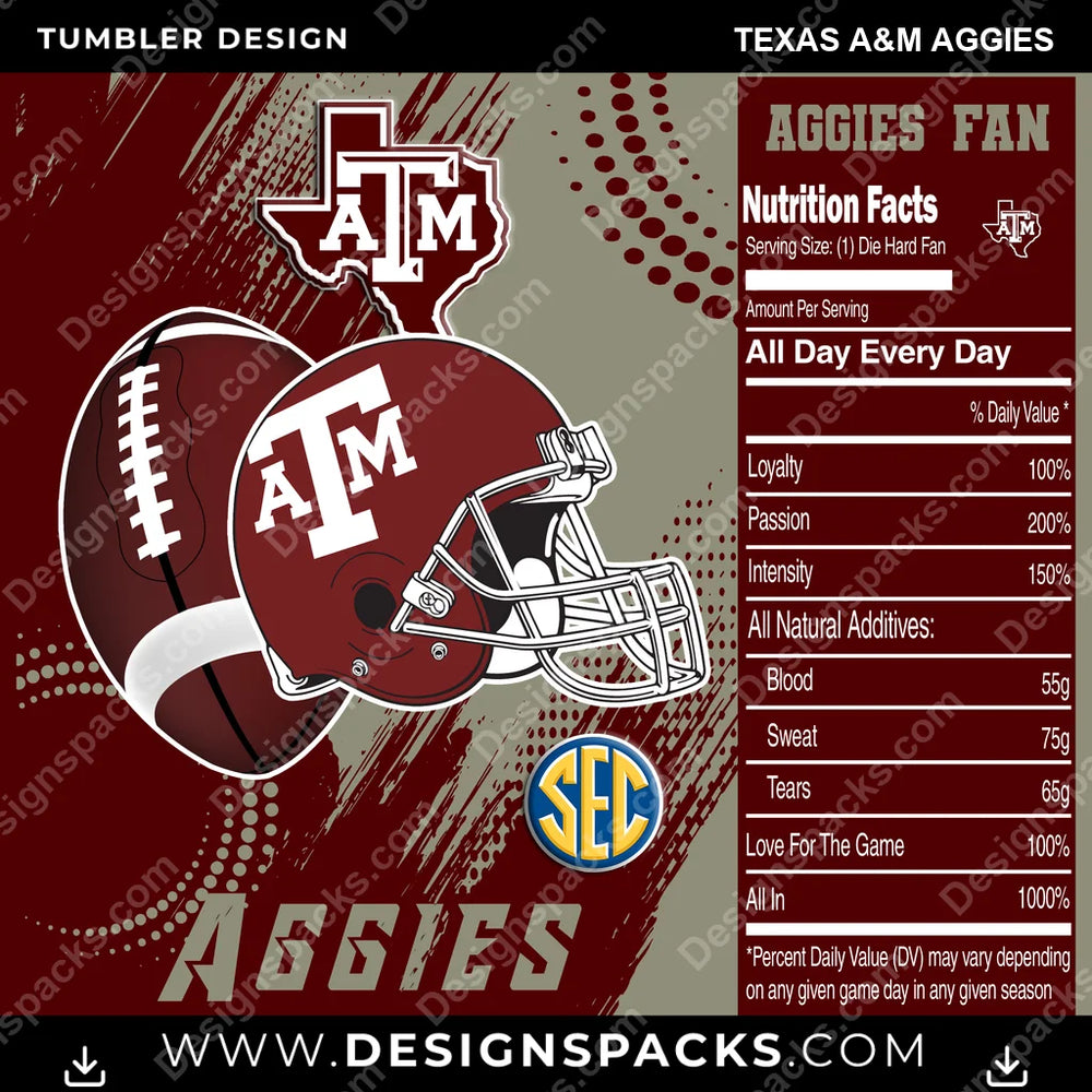 College Sport Team Fan CFB Texas A&M Aggies NCAA College Sport Tumbler Digital Wrap Design Download