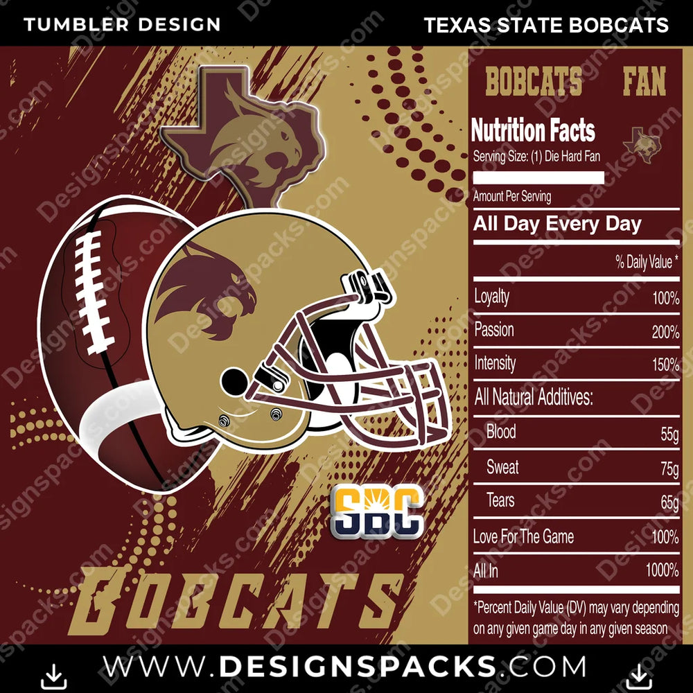 College Sport Team Fan CFB Texas State Bobcats NCAA College Sport Tumbler Digital Wrap Design Download