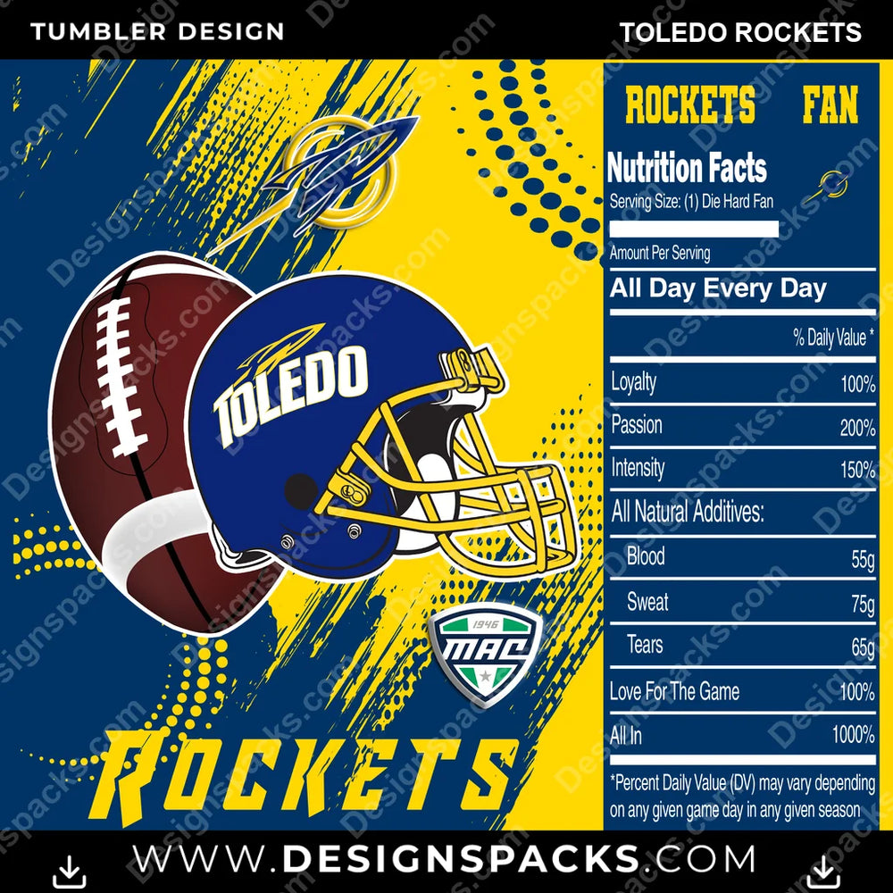 College Sport Team Fan CFB Toledo Rockets NCAA College Sport Tumbler Digital Wrap Design Download