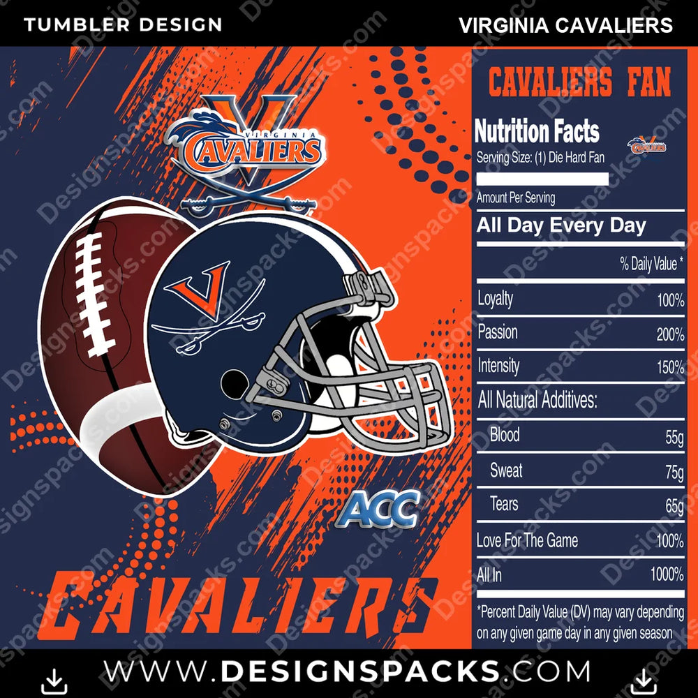 College Sport Team Fan CFB Virginia Cavaliers NCAA College Sport Tumbler Digital Wrap Design Download