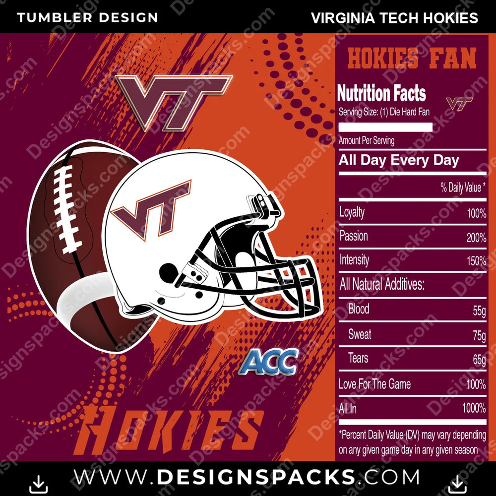 College Sport Team Fan CFB Virginia Tech Hokies NCAA College Sport Tumbler Digital Wrap Design Download