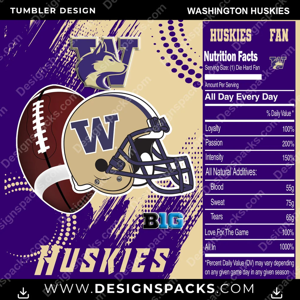 College Sport Team Fan CFB Washington Huskies NCAA College Sport Tumbler Digital Wrap Design Download