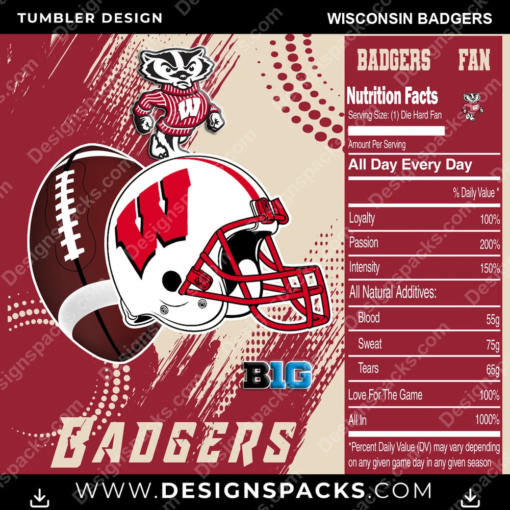College Sport Team Fan CFB Wisconsin Badgers NCAA College Sport Tumbler Digital Wrap Design Download