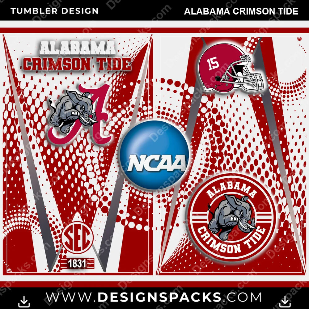 College Sport Team Logo Alabama Crimson Tide NCAA College Sport Tumbler Digital Wrap Design Download
