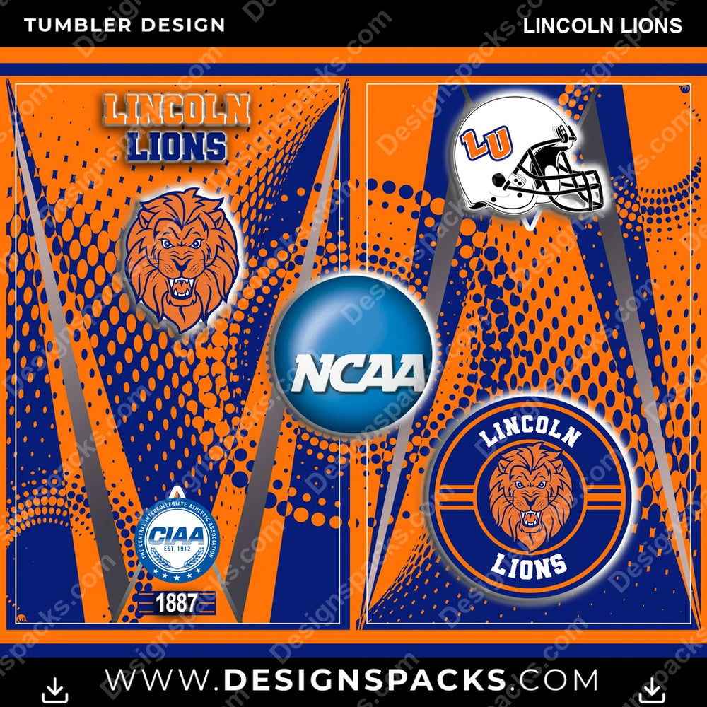 College Sport Team Logo Lincoln Lions NCAA College Sport Tumbler Digital Wrap Design Download