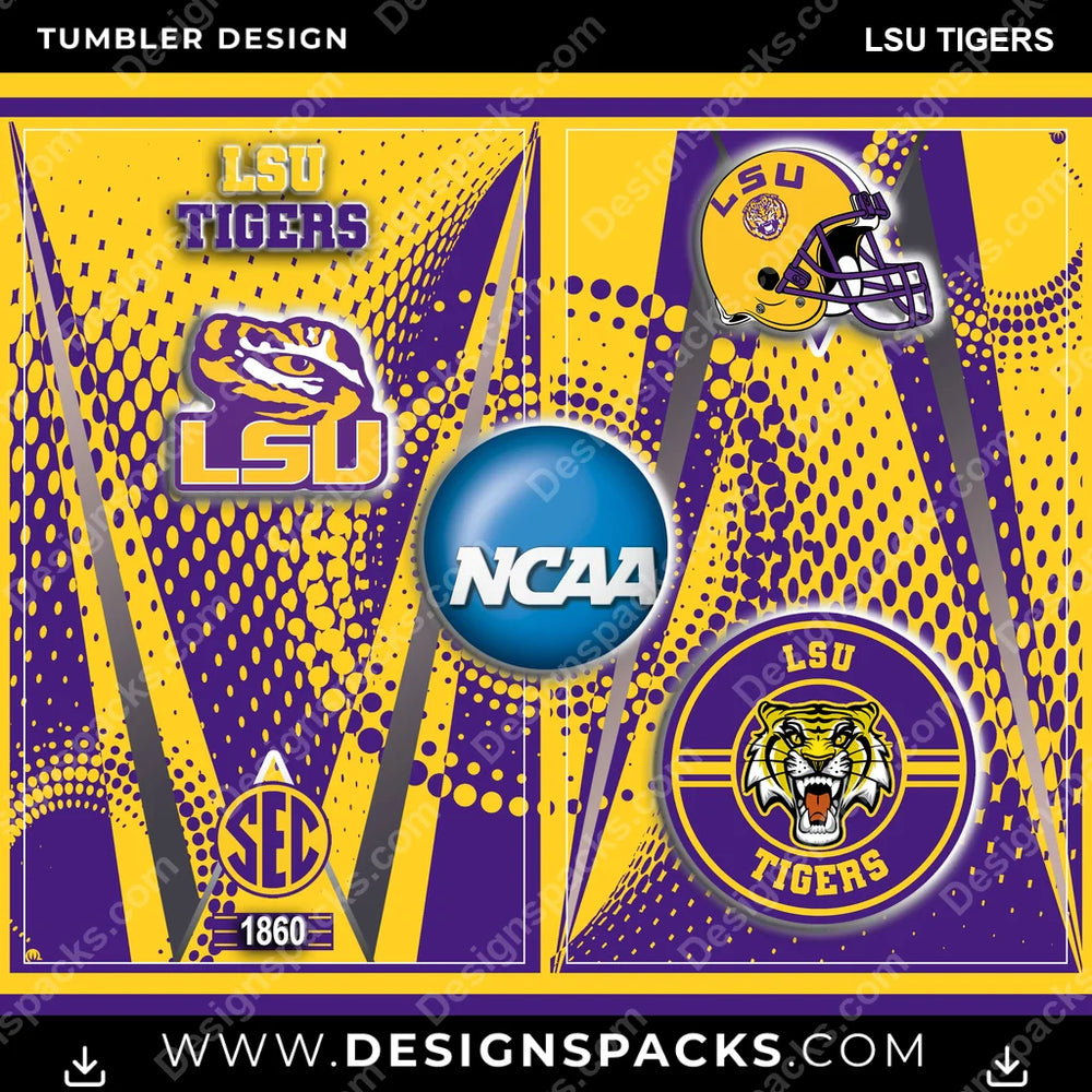 College Sport Team Logo LSU Tigers NCAA College Sport Tumbler Digital Wrap Design Download