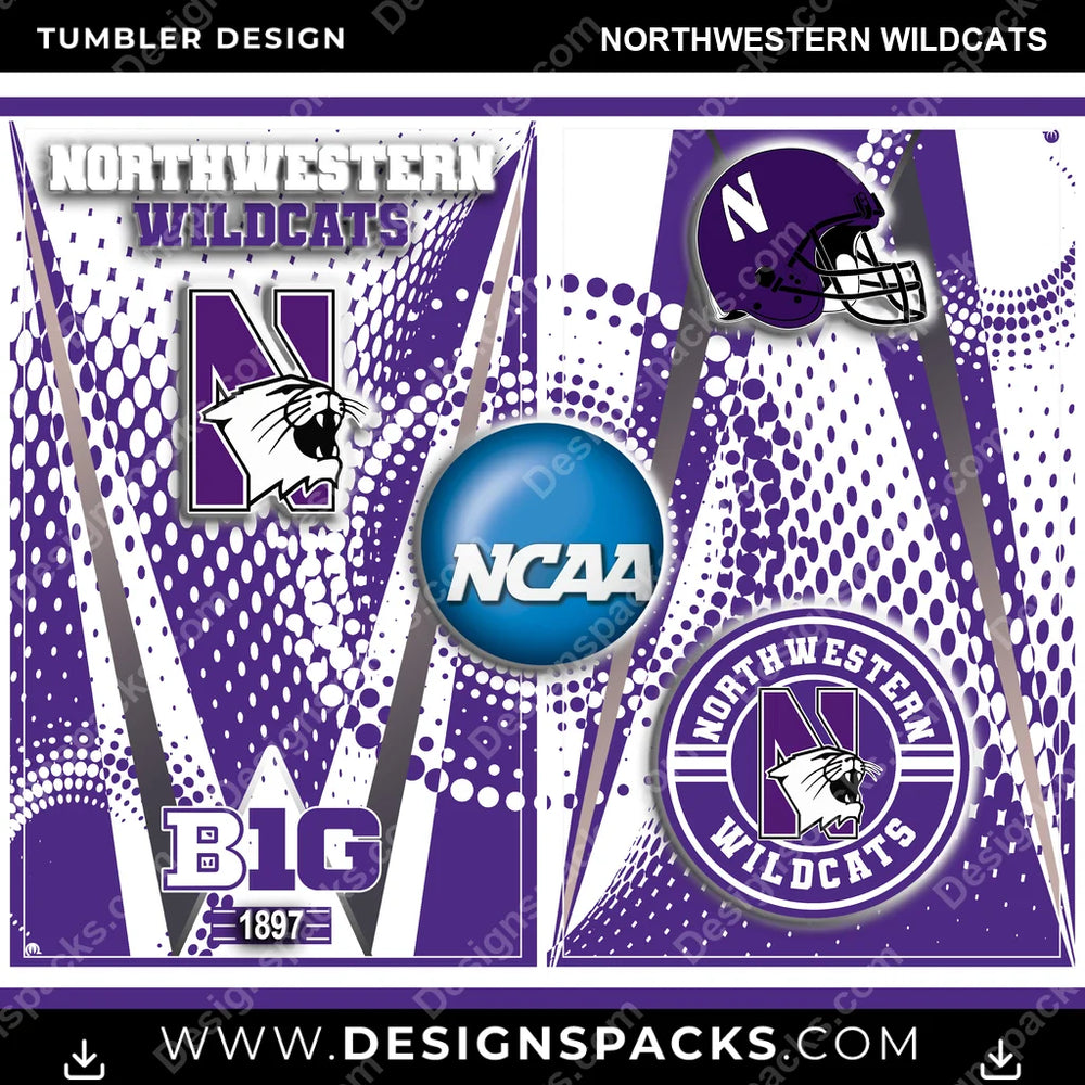 College Sport Team Logo Northwestern Wildcats NCAA College Sport Tumbler Digital Wrap Design Download
