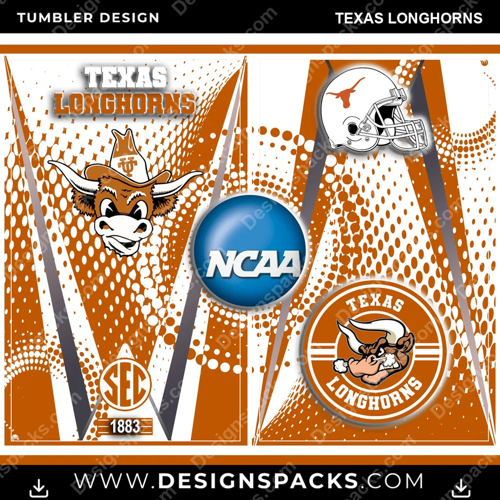 College Sport Team Logo Texas Longhorns NCAA College Sport Tumbler Digital Wrap Design Download