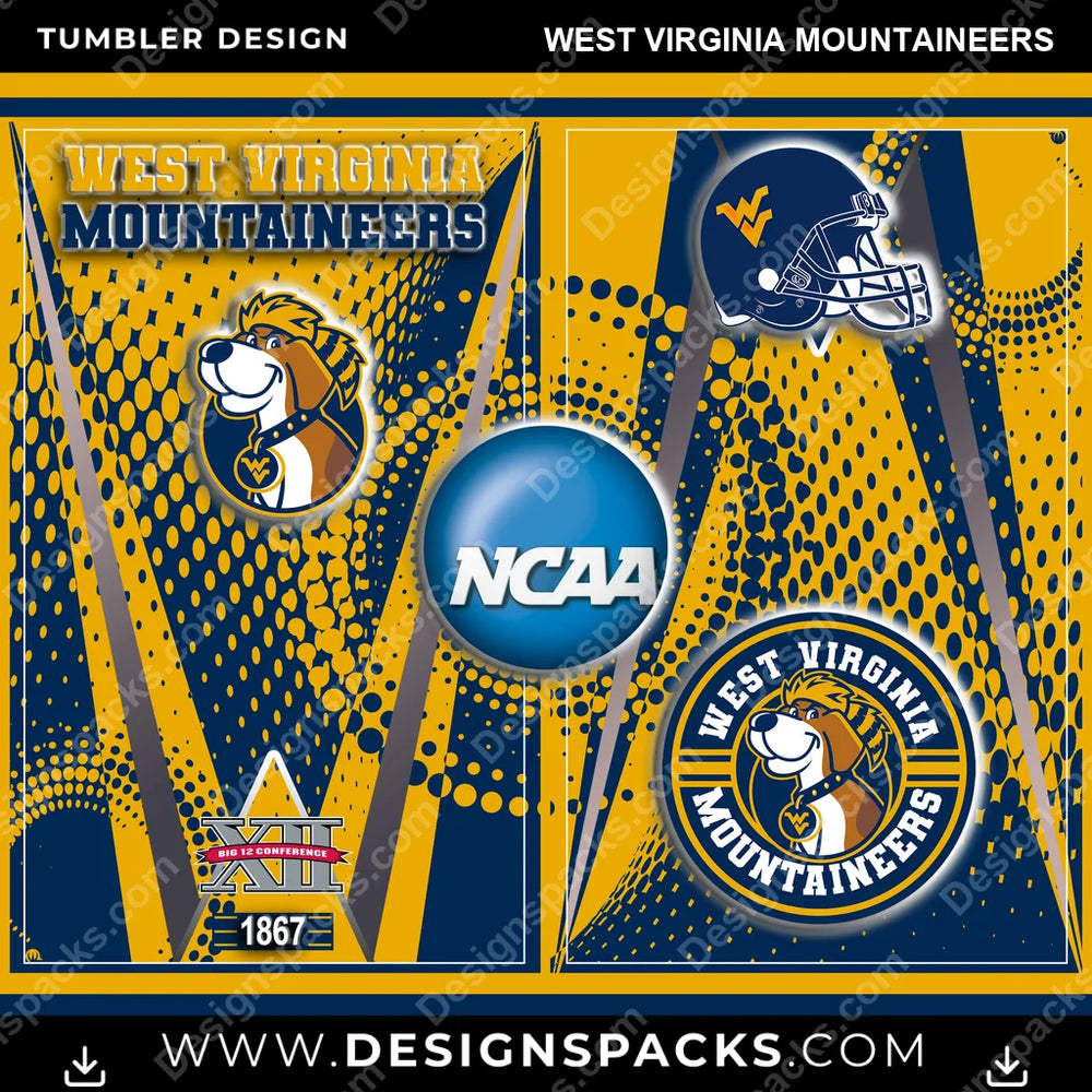 College Sport Team Logo West Virginia Mountaineers NCAA College Sport Tumbler Digital Wrap Design Download