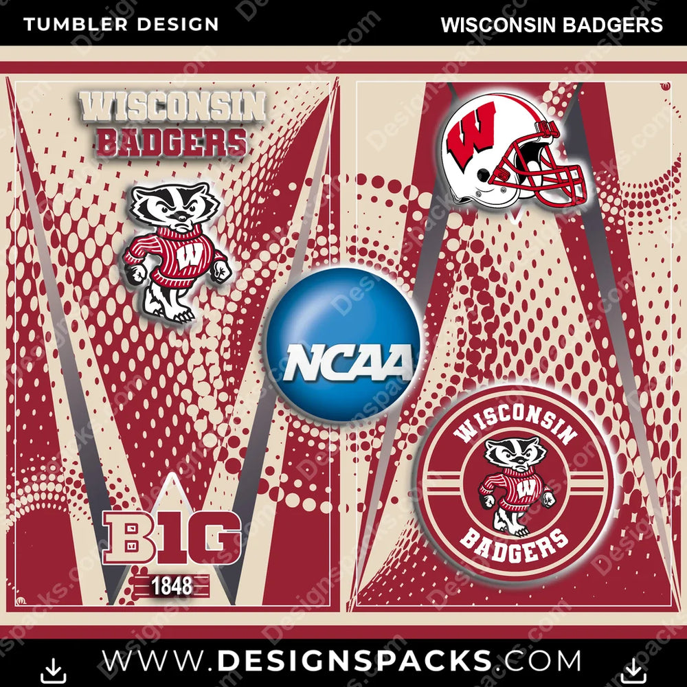College Sport Team Logo Wisconsin Badgers NCAA College Sport Tumbler Digital Wrap Design Download