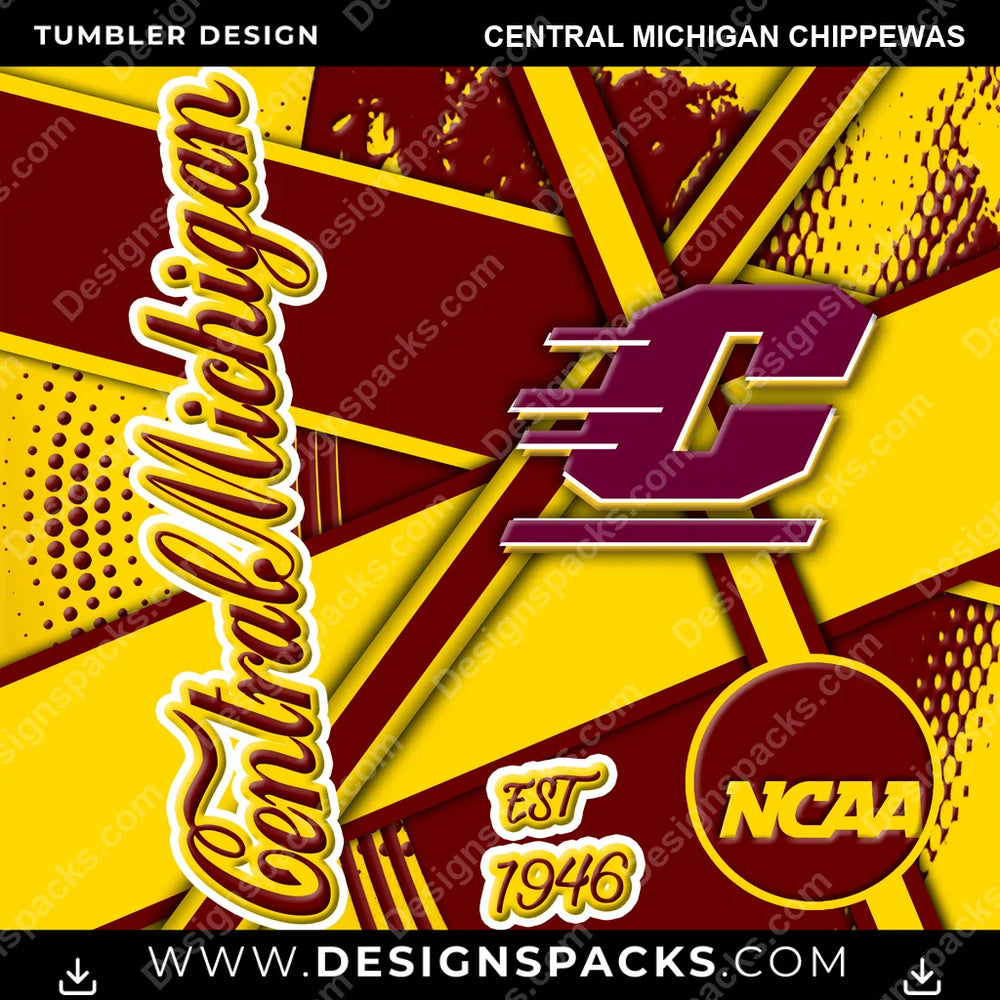 College Sport Team Sport Central Michigan Chippewas NCAA College Sport Tumbler Digital Wrap Design Download
