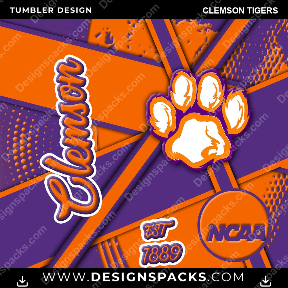 College Sport Team Sport Clemson Tigers NCAA College Sport Tumbler Digital Wrap Design Download