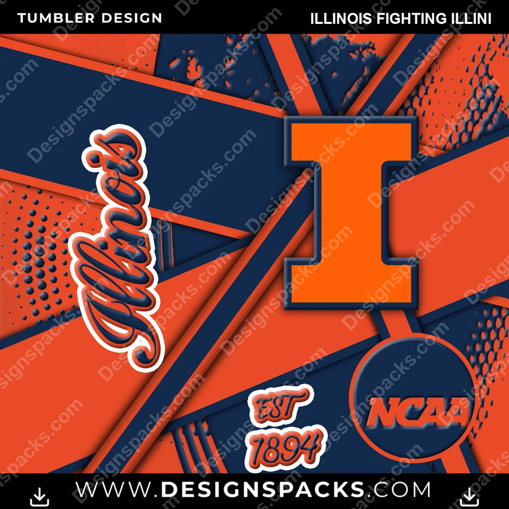 College Sport Team Sport Illinois Fighting Illini NCAA College Sport Tumbler Digital Wrap Design Download