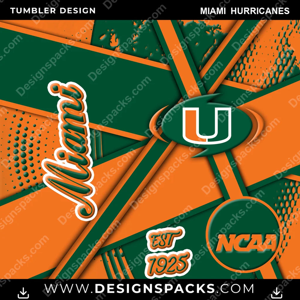 College Sport Team Sport Miami Hurricanes NCAA College Sport Tumbler Digital Wrap Design Download