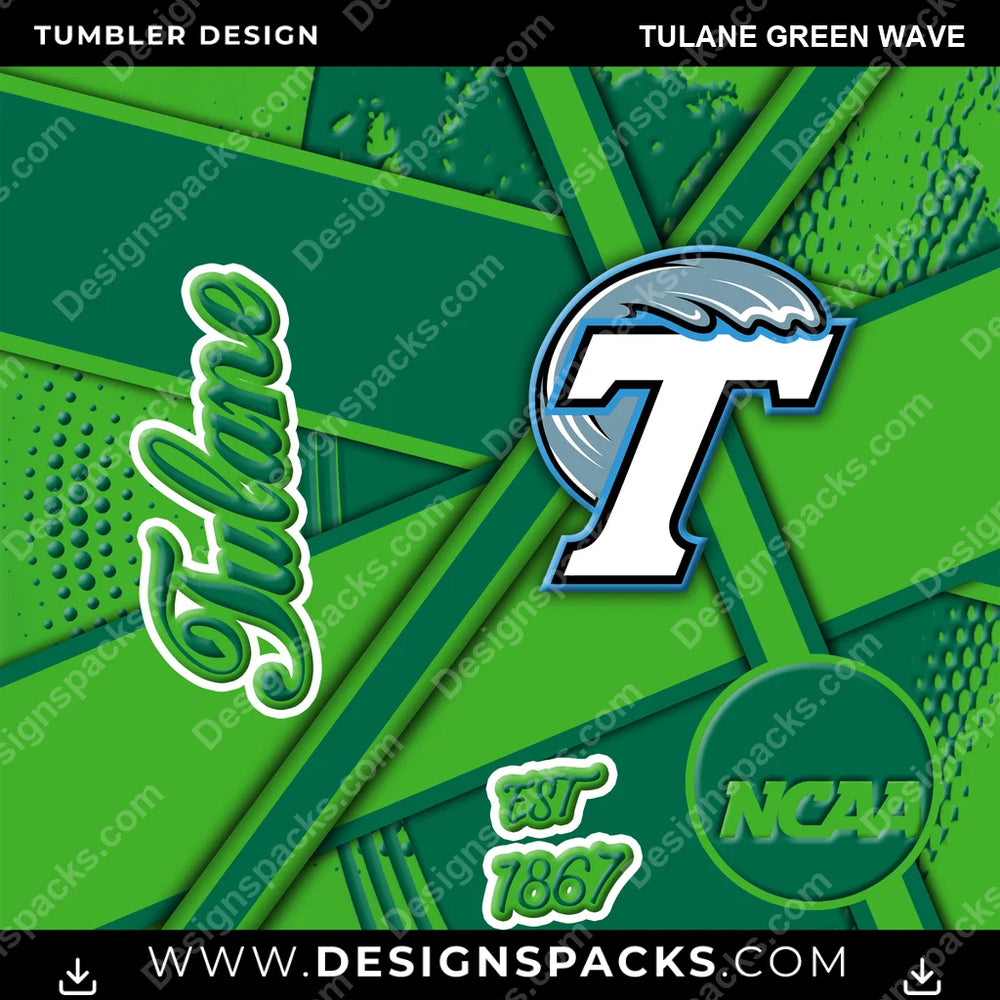 College Sport Team Sport Tulane Green Wave NCAA College Sport Tumbler Digital Wrap Design Download