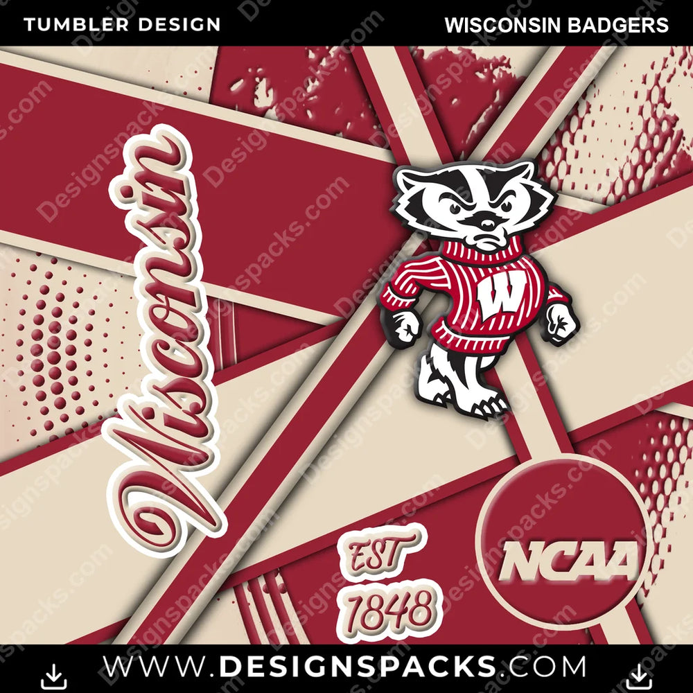 College Sport Team Sport Wisconsin Badgers NCAA College Sport Tumbler Digital Wrap Design Download