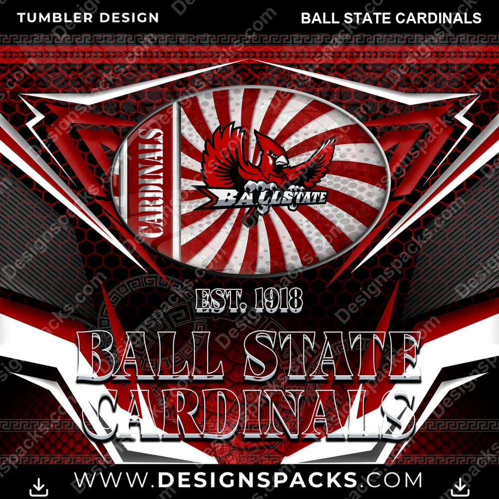 College Sport Tribal Ball State Cardinals NCAA College Sport Tumbler Digital Wrap Design Download